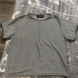 L - Sag Harbor Green and White Striped Short Sleeve Tee
